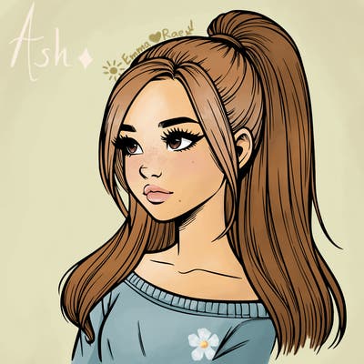 realistic girl with a high ponytail