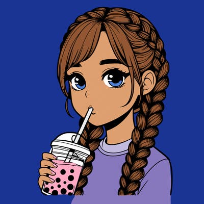 realistic girl with braided hair drinking boba