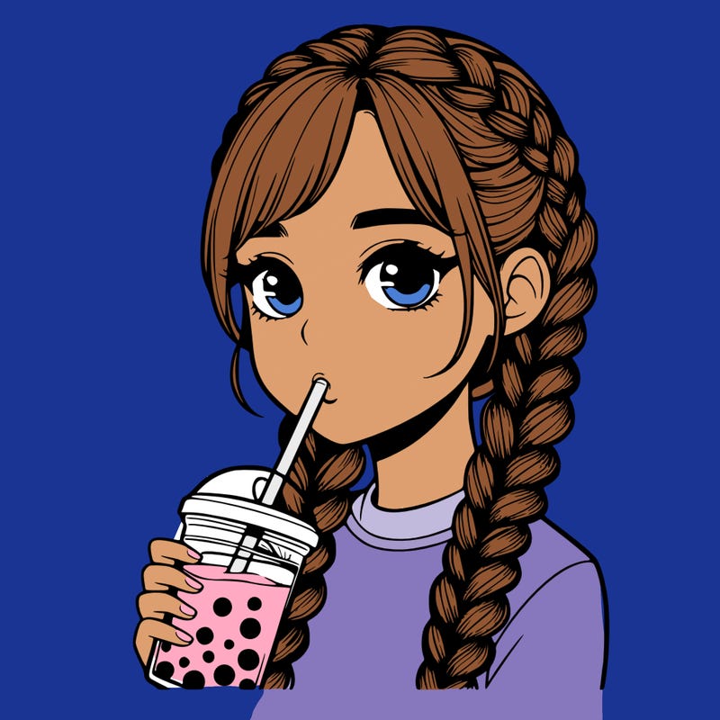 realistic girl with braided hair drinking boba