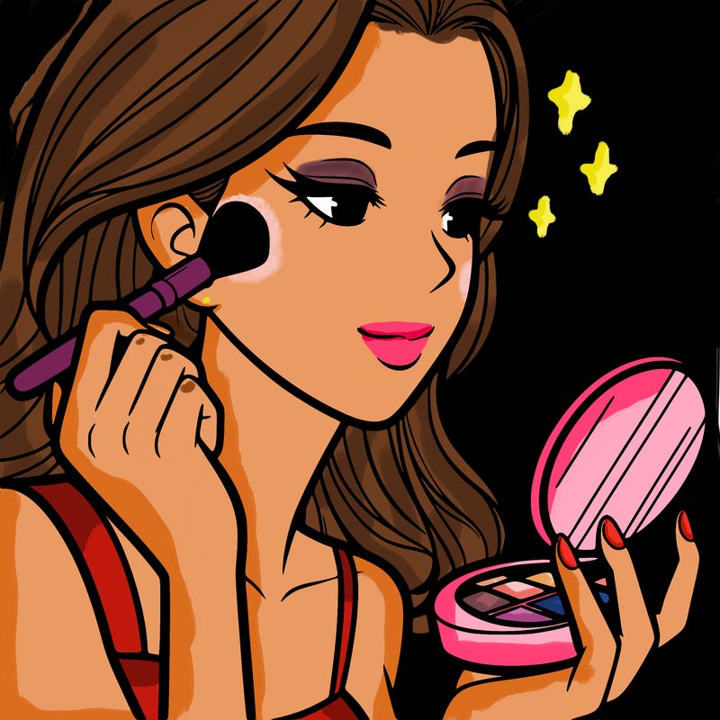 little girl putting on makeup