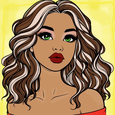realistic girl with wavy hair and lips