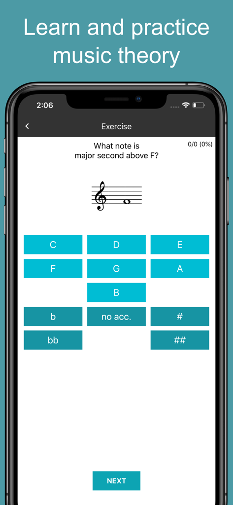 MyMusicTheory - Music Theory - A music theory practice screen for identifying musical intervals on a treble clef