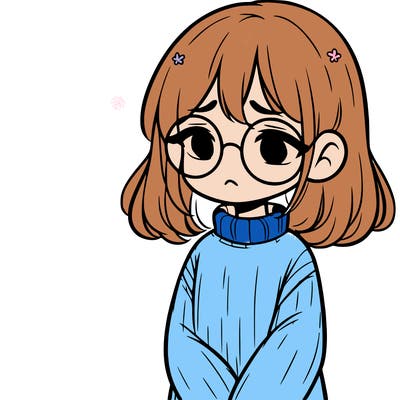 sad girl with glasses in a sweater