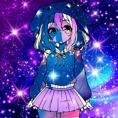 pretty anime girl wearing a fluffy hoodie with bunny ears on the hood and a skirt