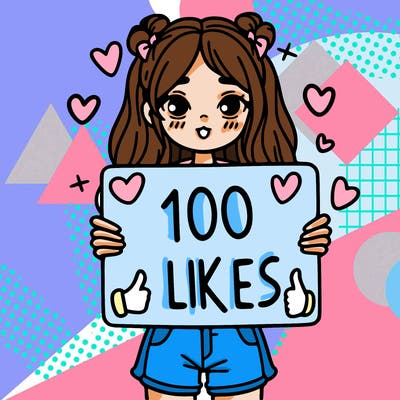 girl holding a sign saying 100 likes