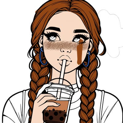 realistic girl with braided hair drinking boba