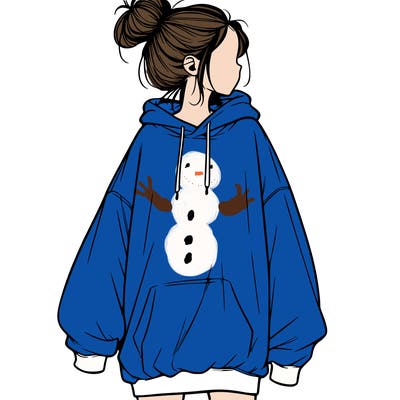 realistic girl with a oversized sweatshirt on and a bun