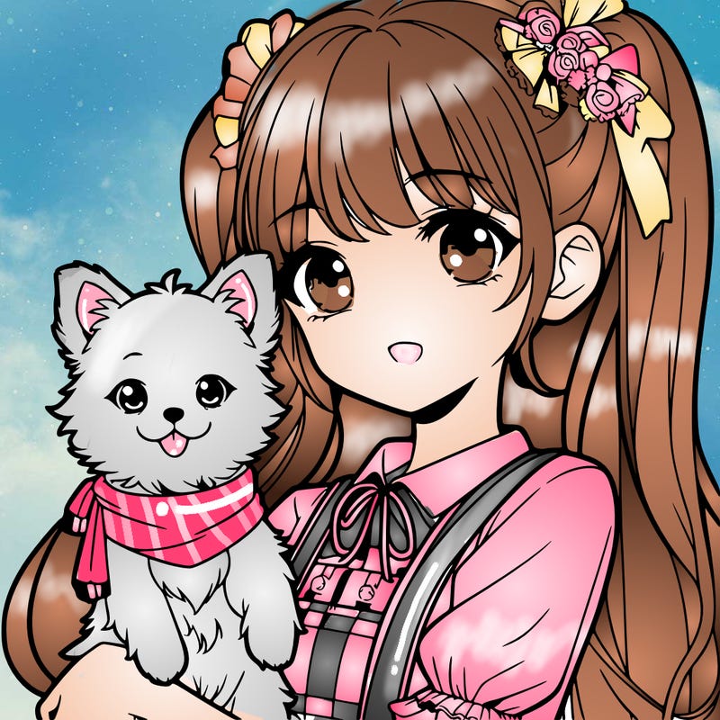 anime girl and her beautiful little dog