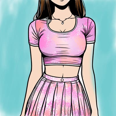 realistic girl wearing crop top and skirt