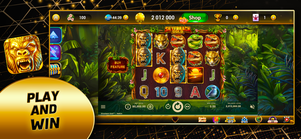Volcano Epic Slots - Volcano Epic SlotsのジャングルテーマのSilverback Goldスロットマシンのゲームプレイ