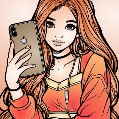 realistic teen girl holding an iphone