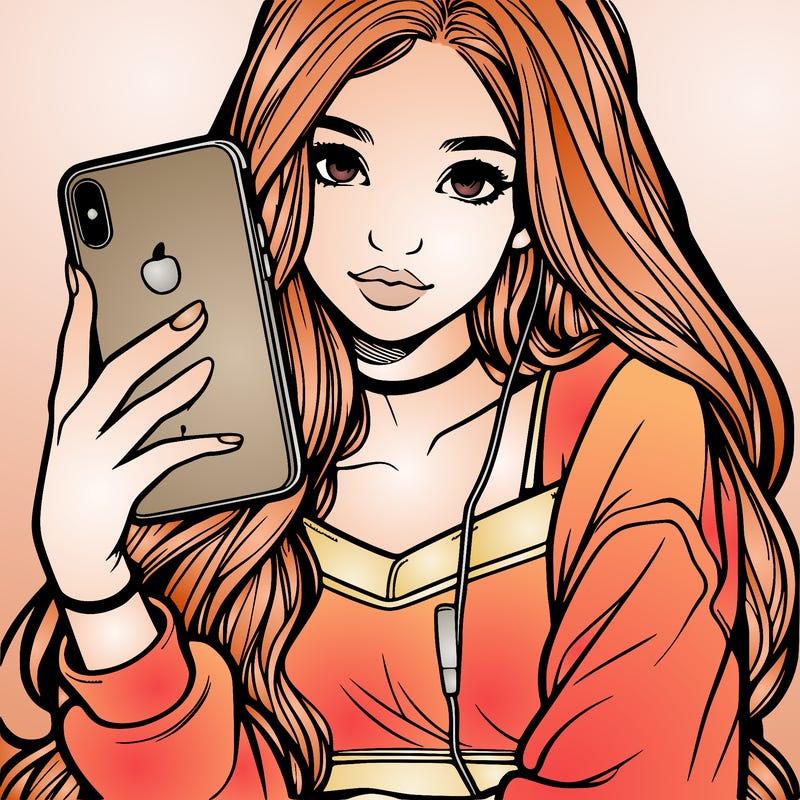 realistic teen girl holding an iphone
