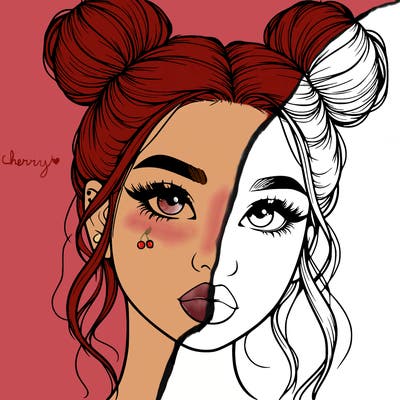 realistic girl with two buns on her hair and lips