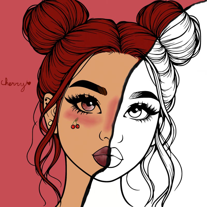 realistic girl with two buns on her hair and lips