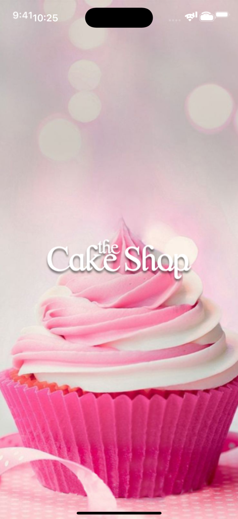 Pink and white swirl cupcake with The Cake Shop logo