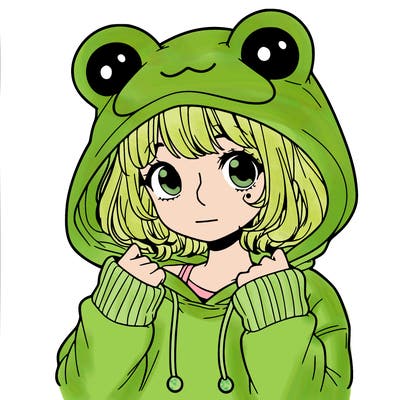 a cute teenage girl wearing a frog hoodie