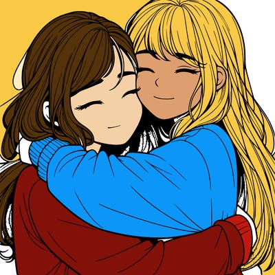 realistic two girls hugging