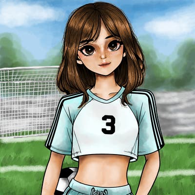 realistic girl wearing soccer jersey