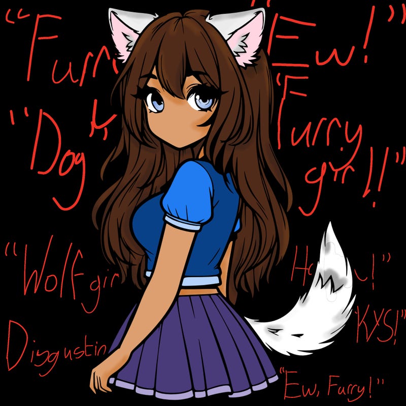 realistic girl with wolf ears and a tail