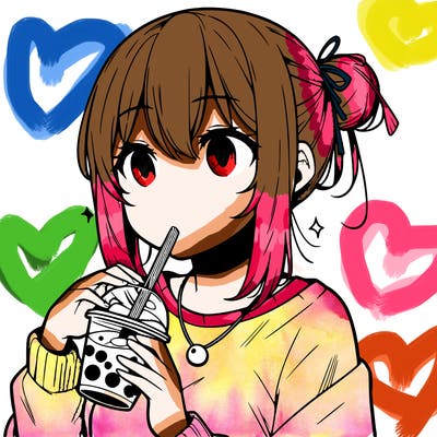 manga character drinking boba