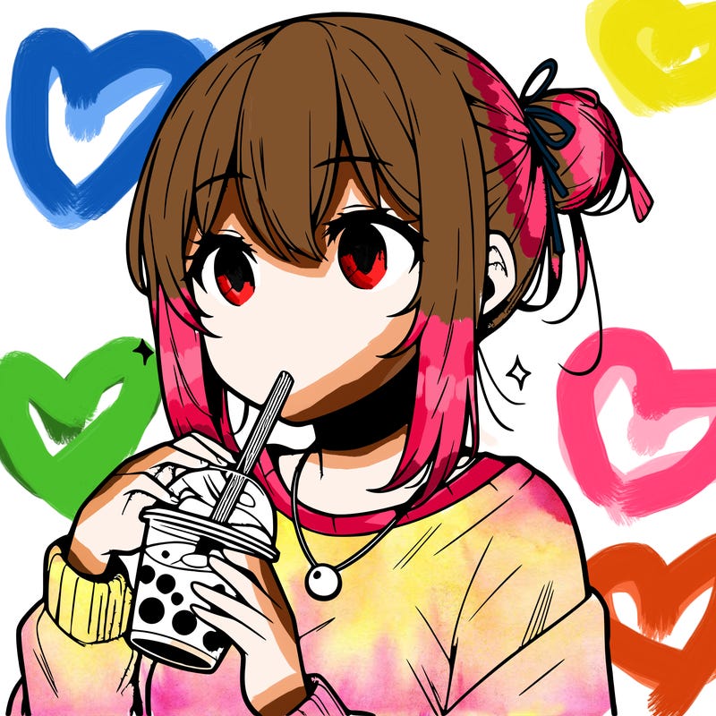 manga character drinking boba