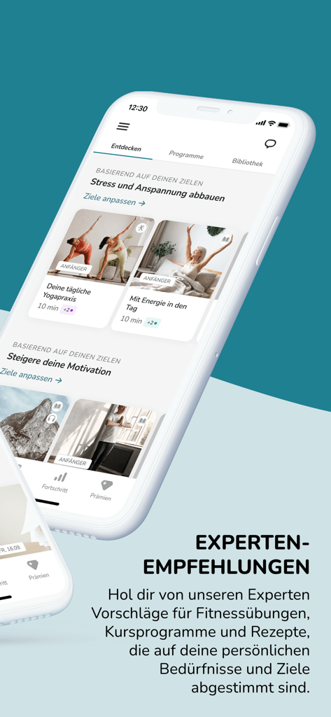 WorkLifePortal app interface displaying expert health and fitness recommendations