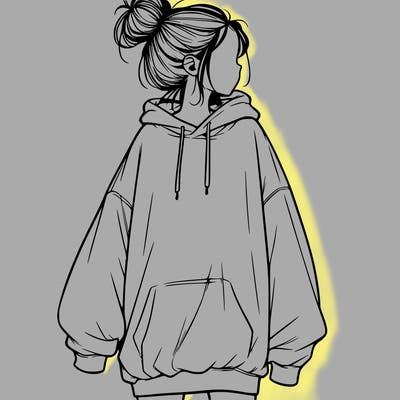 realistic girl with a oversized sweatshirt on and a bun