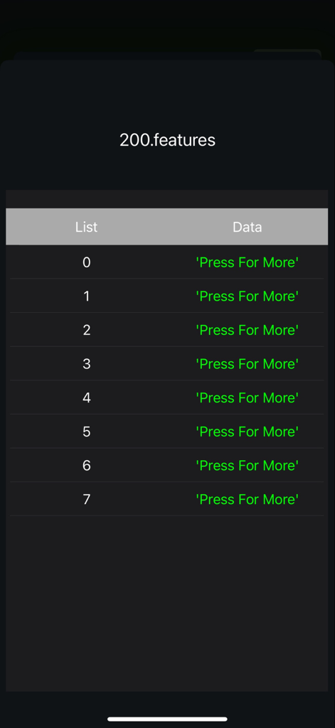 Developer-Tools - A mobile app interface displaying a JSON response in a list format with indices and interactive data entries.
