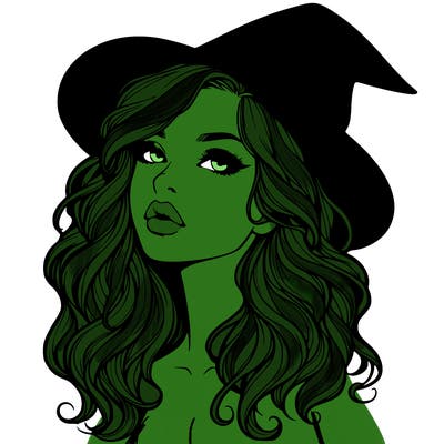 realistic witch girl with wavy hair and lips
