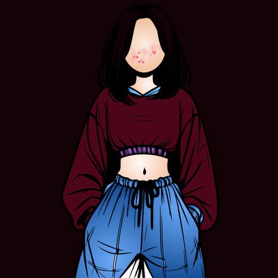 realistic girl faceless with baggy pants and a crop top