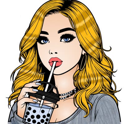 realistic girl drink a boba