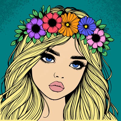 realistic girl with flowers crown