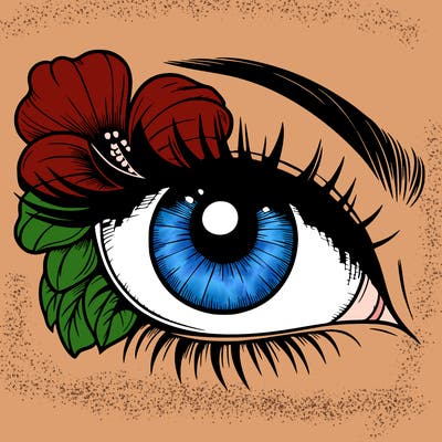 realistic eye with flower