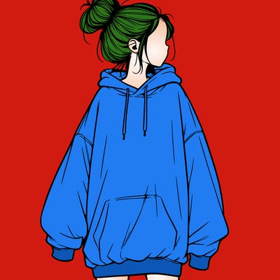 realistic girl with a oversized sweatshirt on and a bun