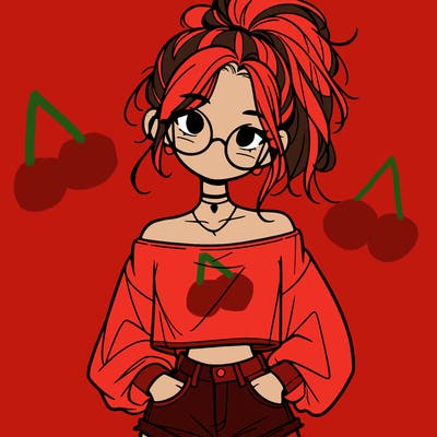 girl with a messy ponytail glasses a baggy crop top and jean shorts