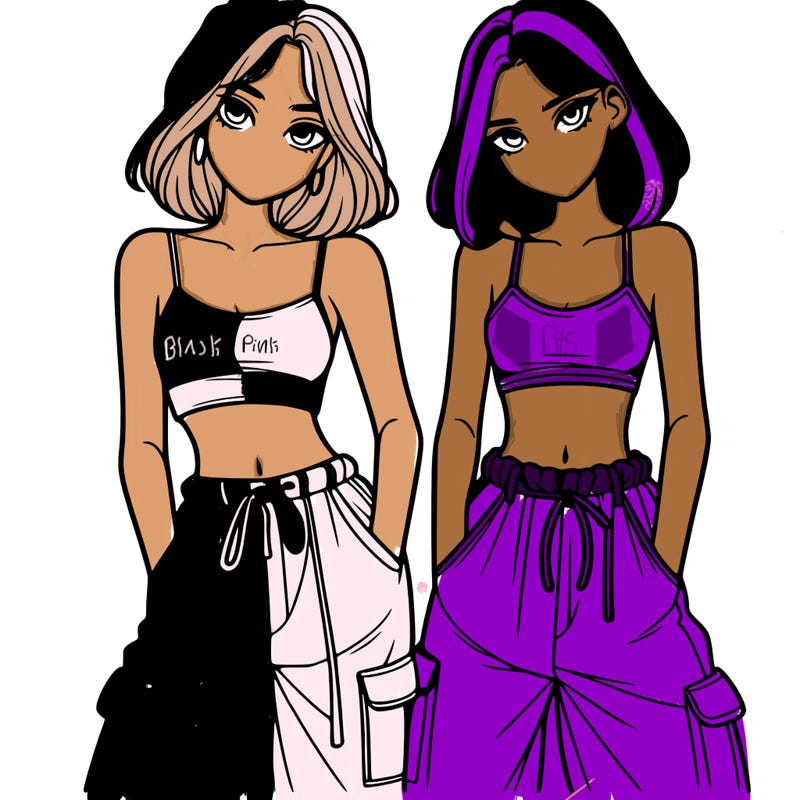 two girls with crop top with baggy pants