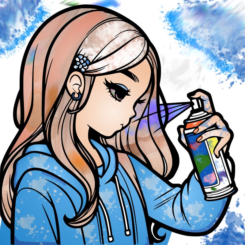 a realistic girl spray painting