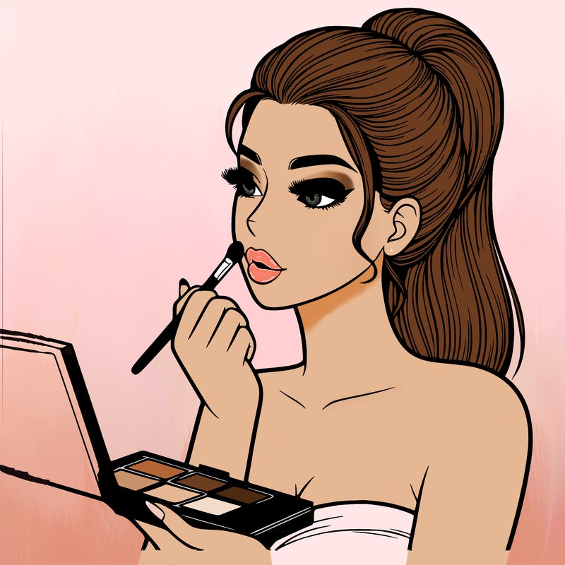 realistic woman applying makeup