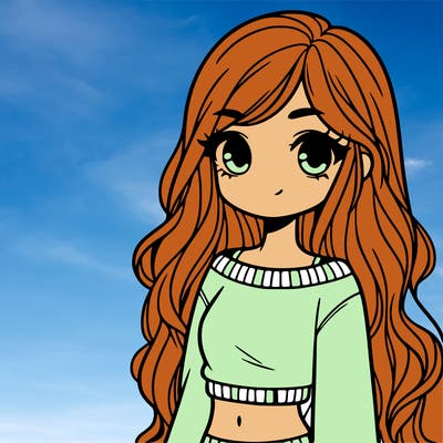 girl with long hair and a crop top with a sweater