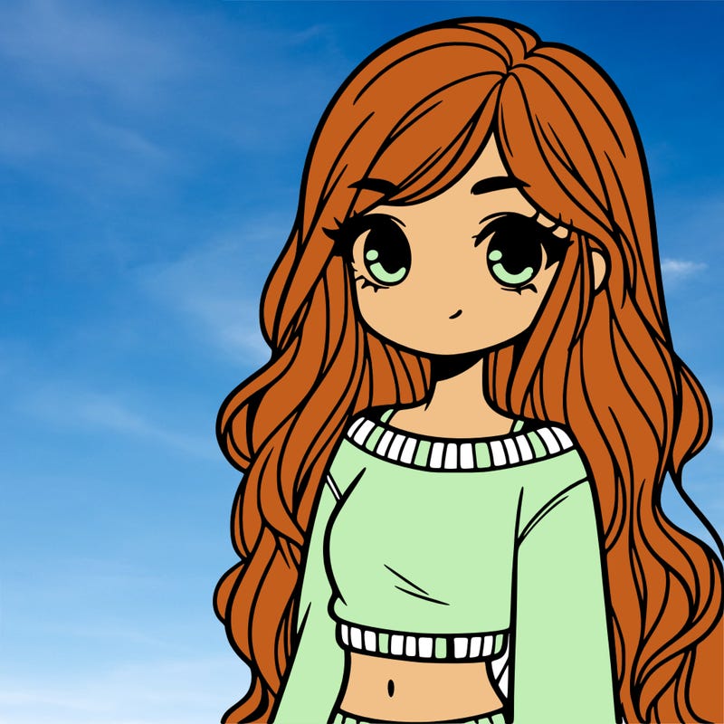 girl with long hair and a crop top with a sweater