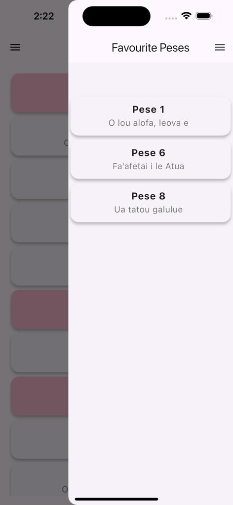 Pese App - A list of favorite Samoan hymns in the Pese App