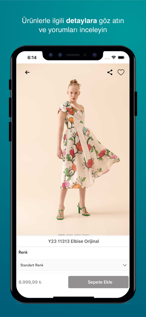 Roman - A product page on the Roman fashion app featuring a model wearing a white dress with a vibrant floral pattern and green sandals.