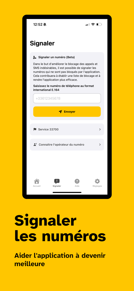 Saracroche : bloqueur d'appels - Saracroche app interface for reporting spam phone numbers