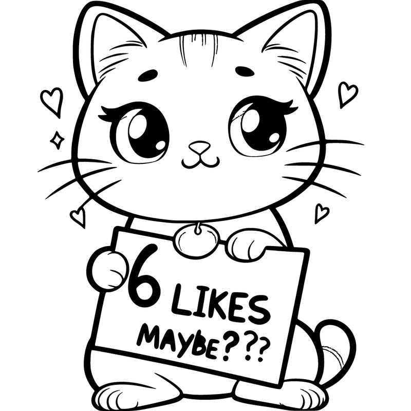 a kitten holding a sign that says 6 likes maybe?