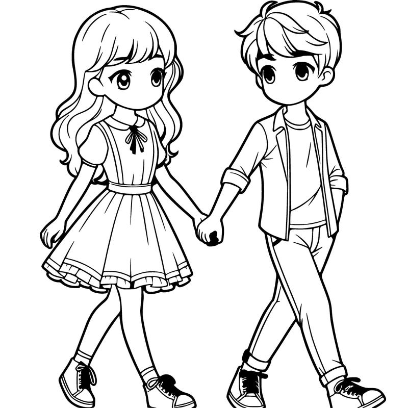 boy and girl dating and holding hands realistic