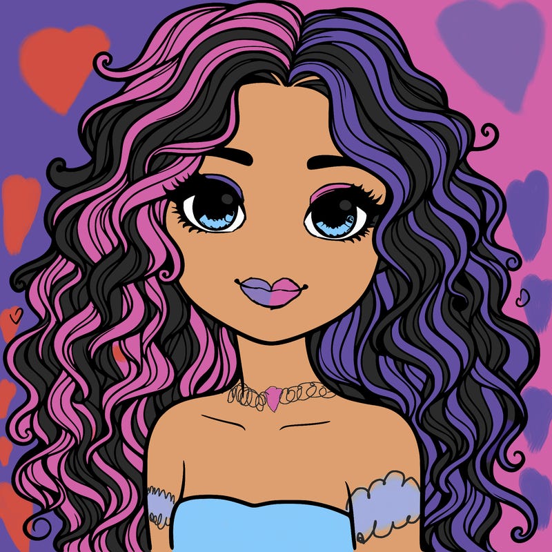 realistic cute woman with curly long hair