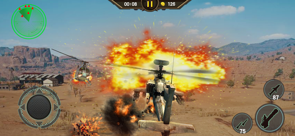 Gunship Combat: 3D Air Strike - Jugabilidad de helicóptero de combate con una explosión y combate aéreo en un entorno 3D