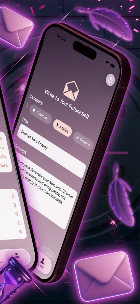 LaterSelf mobile app interface for writing messages to your future self