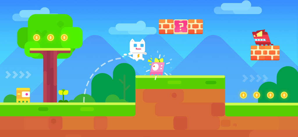 Super Phantom Cat 2 - Super Phantom Cat 2 gameplay scene with Ari jumping through a colorful platformer level with coins and enemies