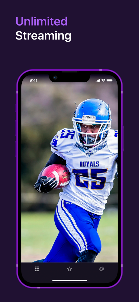 XTREAM IPTV: TV Player IP Pro - An American football player streaming live on the XTREAM IPTV mobile app interface